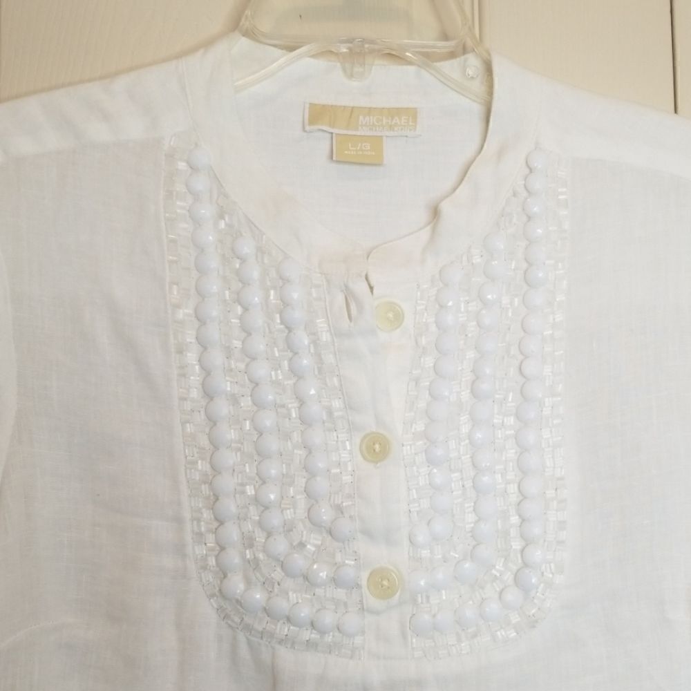 MICHAEL KORS White Linen Button Down Blouse Size Small - Picture 2 of 6